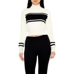 Forever 21 Womens Striped Turtleneck Sweater(White)