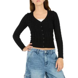 Forever 21 Womens V-Neck Cardigan with DTM Buttons(Black)