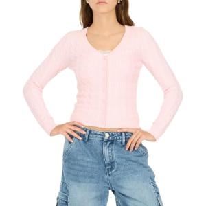 Forever 21 Womens V-Neck Cardigan with DTM Buttons(Pink)