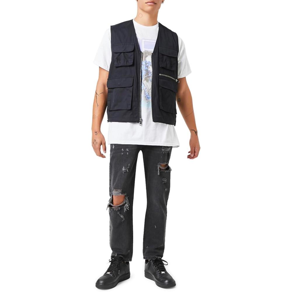 imageForever 21 Mens Distressed Slimfit JeansWashed Black