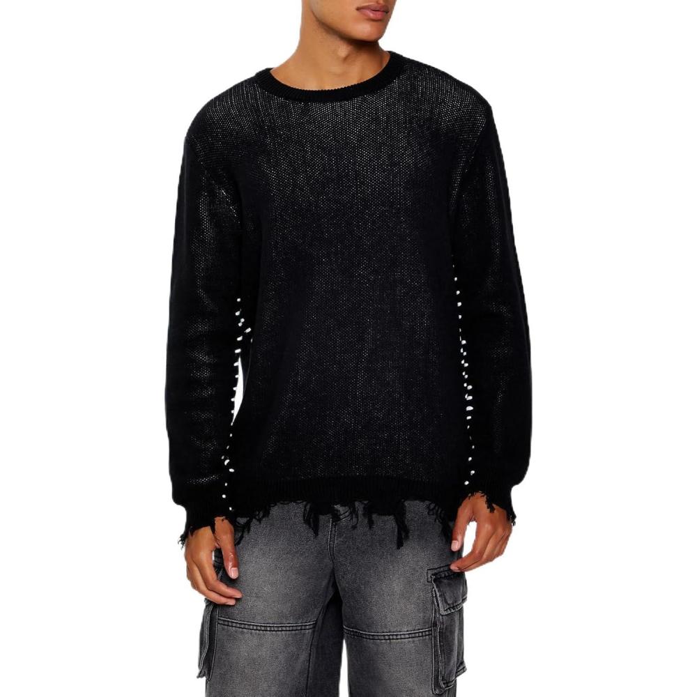 imageForever 21 Mens Whipstitched Sharkbite SweaterBlack