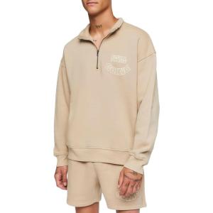 Forever 21 Men’s Flocked Still Going Graphic Half-Zip Pullover(Taupe)