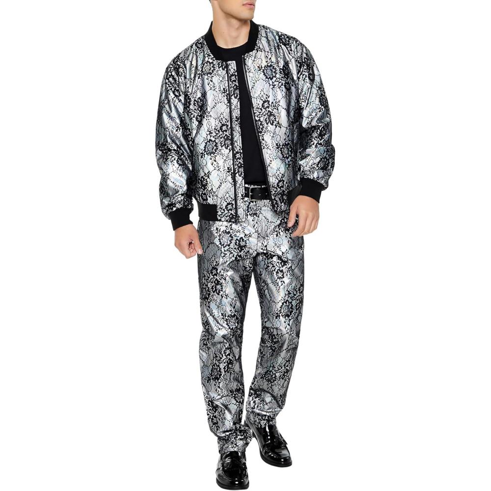 imageForever 21 Mens Metallic Lace Slimfit PantsBlackMulti