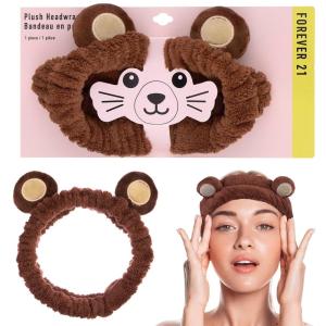 Forever 21 Plush Headwrap -Brown Bear Plush Spa Headband, Kawaii Headband for Washing Face | Spa Essentials & Self Care Accessories(Brown Bear)