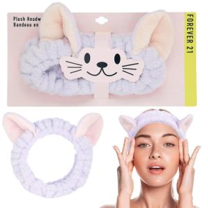 Forever 21 Plush Headwrap -Brown Bear Plush Spa Headband, Kawaii Headband for Washing Face | Spa Essentials & Self Care Accessories(Purple Bear)