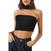 Forever 21 Womens Sweater-Knit Choker Crop Top(Black)