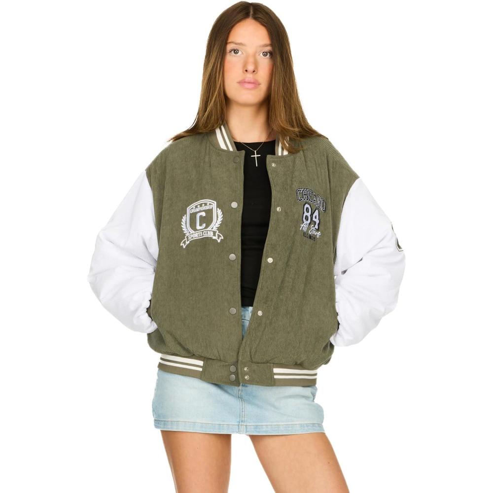 imageForever 21 womens Oversized Corduroy Bomber JacketGreen