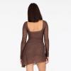 Forever 21 Womens Long Sleeve Lace Mini Dress Lace Overlay Fitted Party Outfit(Brown)