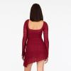 Forever 21 Womens Long Sleeve Lace Mini Dress Lace Overlay Fitted Party Outfit(Burgundy)