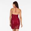 Forever 21 Womens Mini Dress W/Sequins, Pull on and Halter Top(Red)
