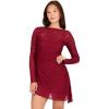 Forever 21 Womens Long Sleeve Lace Mini Dress Lace Overlay Fitted Party Outfit(Burgundy)