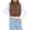 Forever 21 Women’s Puffer Vest – Cropped Quilted Zip-Up Outerwear with High Neck Collar(Brown)