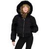 Forever 21 womens Puffer Jacket With Fur Hood and Pom Poms(Black)