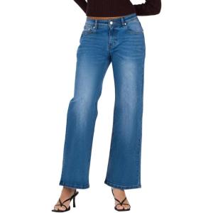 Forever 21 Womens Low Rise Baggy Stretch Denim(Blue)