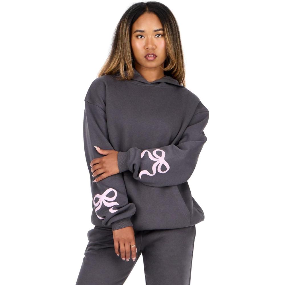 imageForever 21 womens Oversized Hoodie With Graphic ScreensForged Iron