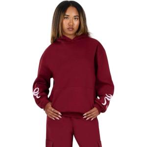 Forever 21 womens Oversized Hoodie With Graphic Screens(Burgundy)
