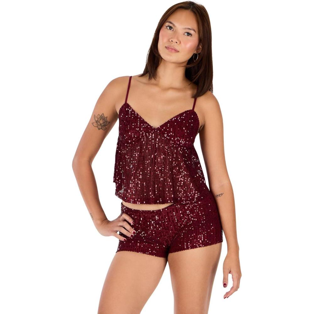 imageForever 21 womens Babydoll Top With Ao SequinsBurgundy