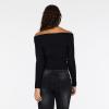 Forever 21 Womens Fold Over Off The Shoulder Sweater with Cable Knit Bottom(Black)