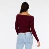 Forever 21 Womens Fold Over Off The Shoulder Sweater with Cable Knit Bottom(Red)