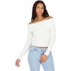 Forever 21 Womens Fold Over Off The Shoulder Sweater with Cable Knit Bottom(Ivory)