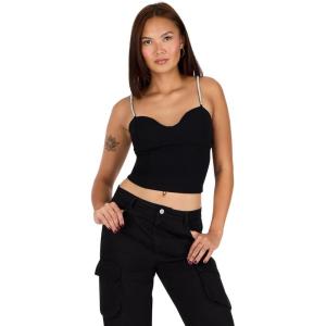 Forever 21 Women’s Bustier Top with Rhinestone Straps(Black)