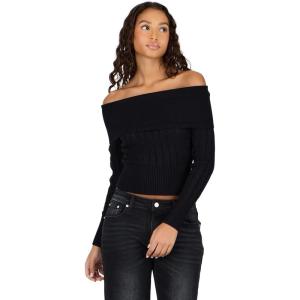 Forever 21 Womens Fold Over Off The Shoulder Sweater with Cable Knit Bottom(Black)