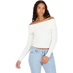Forever 21 Womens Fold Over Off The Shoulder Sweater with Cable Knit Bottom(Ivory)