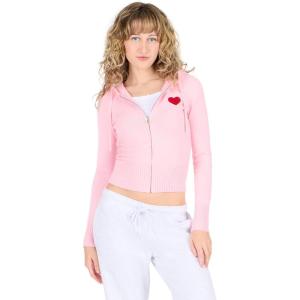 Forever 21 womens Sweater Knit Zip Up Hoodie With Back Hit(Pink)