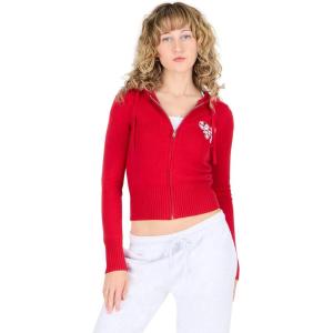 Forever 21 womens Sweater Knit Zip Up Hoodie With Back Hit(Red)