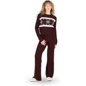 Forever 21 womens Crew Neck Cable Knit With Fairisle to Matching Cable Pant(Brown)