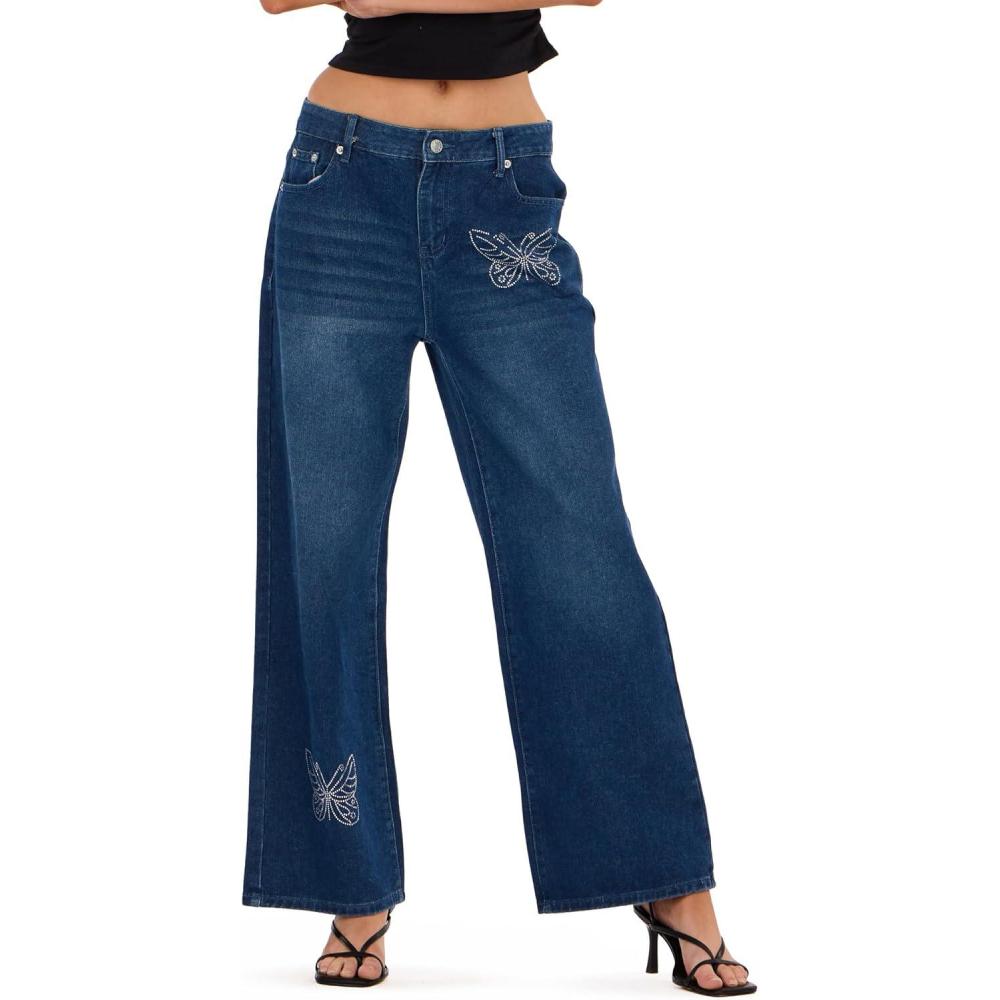 imageForever 21 Womens Denim with Rhinestone Bows and StudsBlue