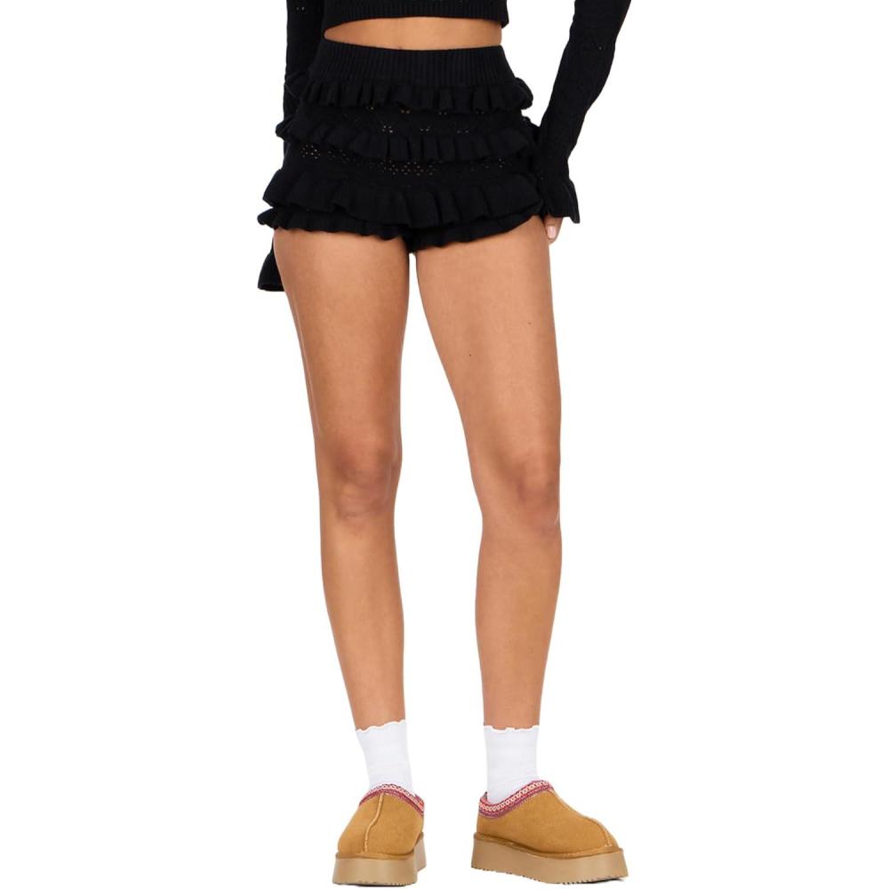 imageForever 21 Womens Heart Pointelle Knit ShortsBlack