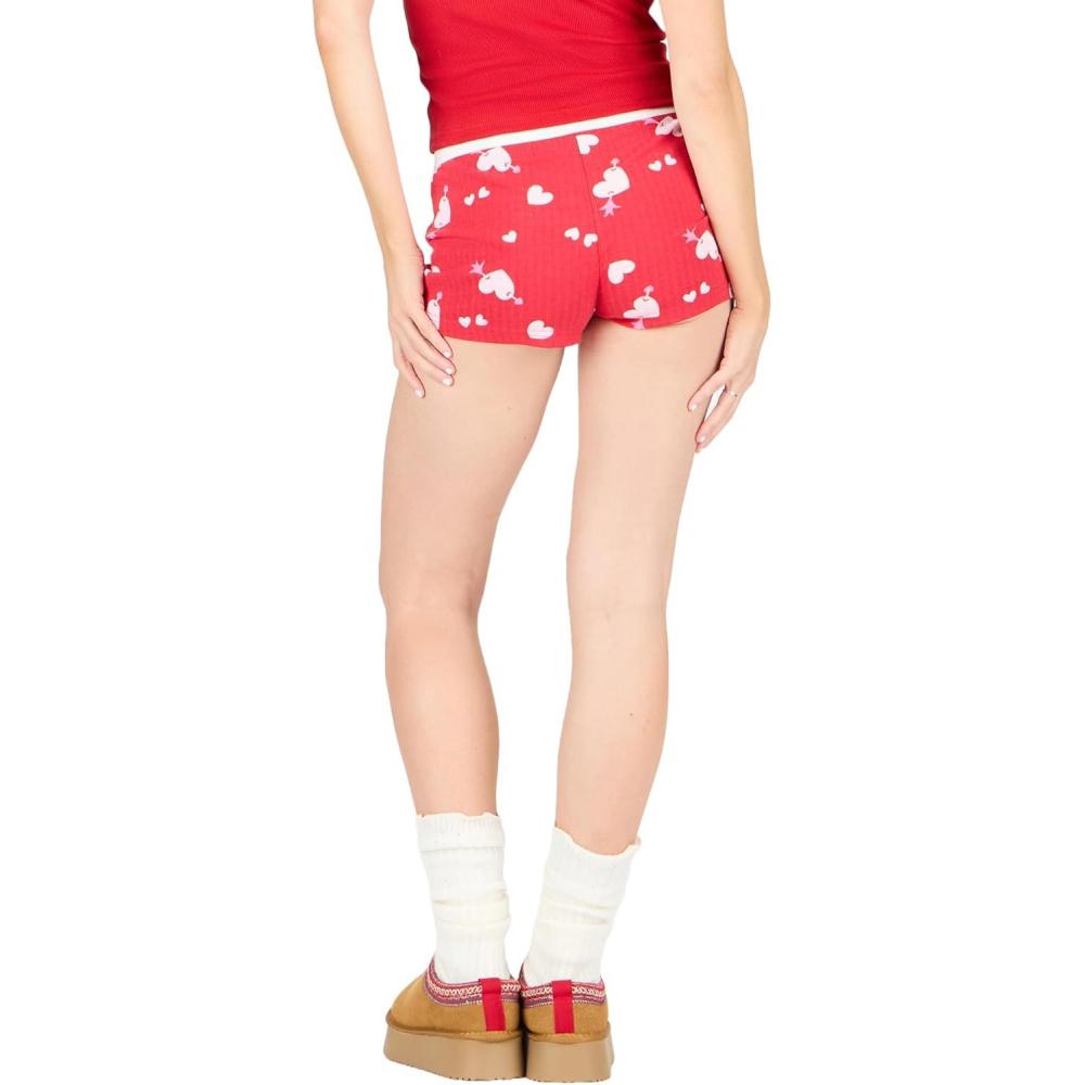 imageForever 21 Womens Heart Print Ribbed Lounge ShortsRed