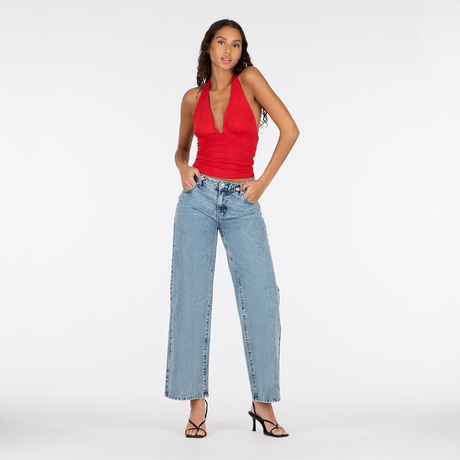 imageForever 21 Womens Halter Deep V Neck TopRed