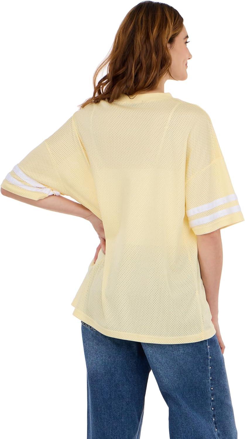 imageForever 21 Womens Mesh Oversized Football Tee with ScreensYellow