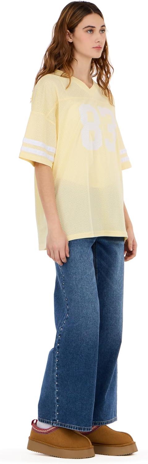 imageForever 21 Womens Mesh Oversized Football Tee with ScreensYellow