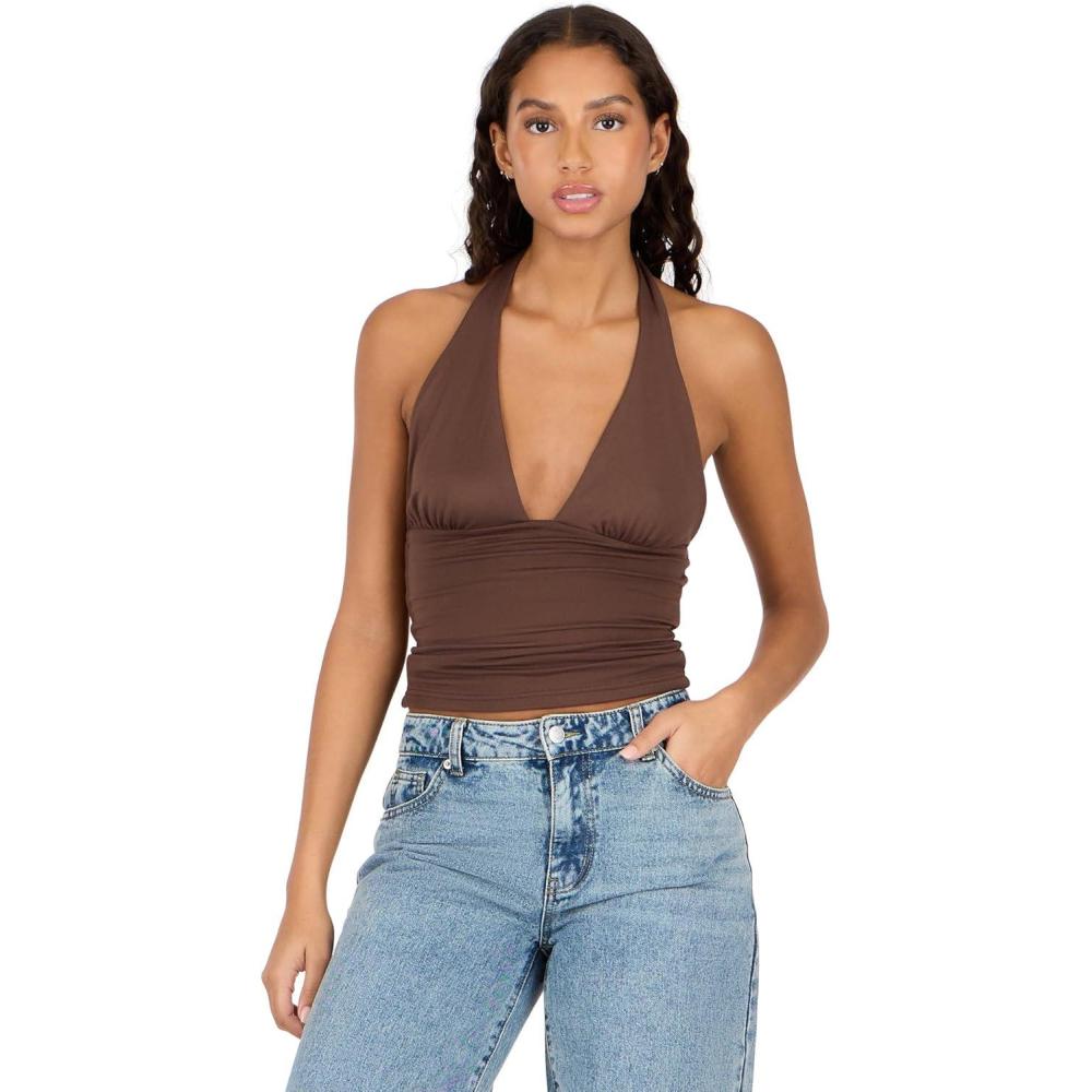 imageForever 21 Womens Halter Deep V Neck TopBrown