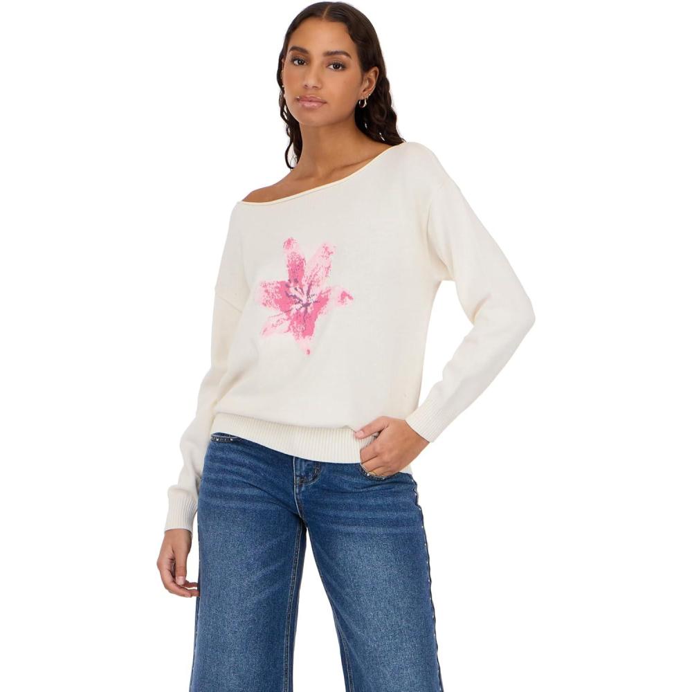 imageForever 21 Womens Off The Shoulder Sweater with IntarsiaIvory