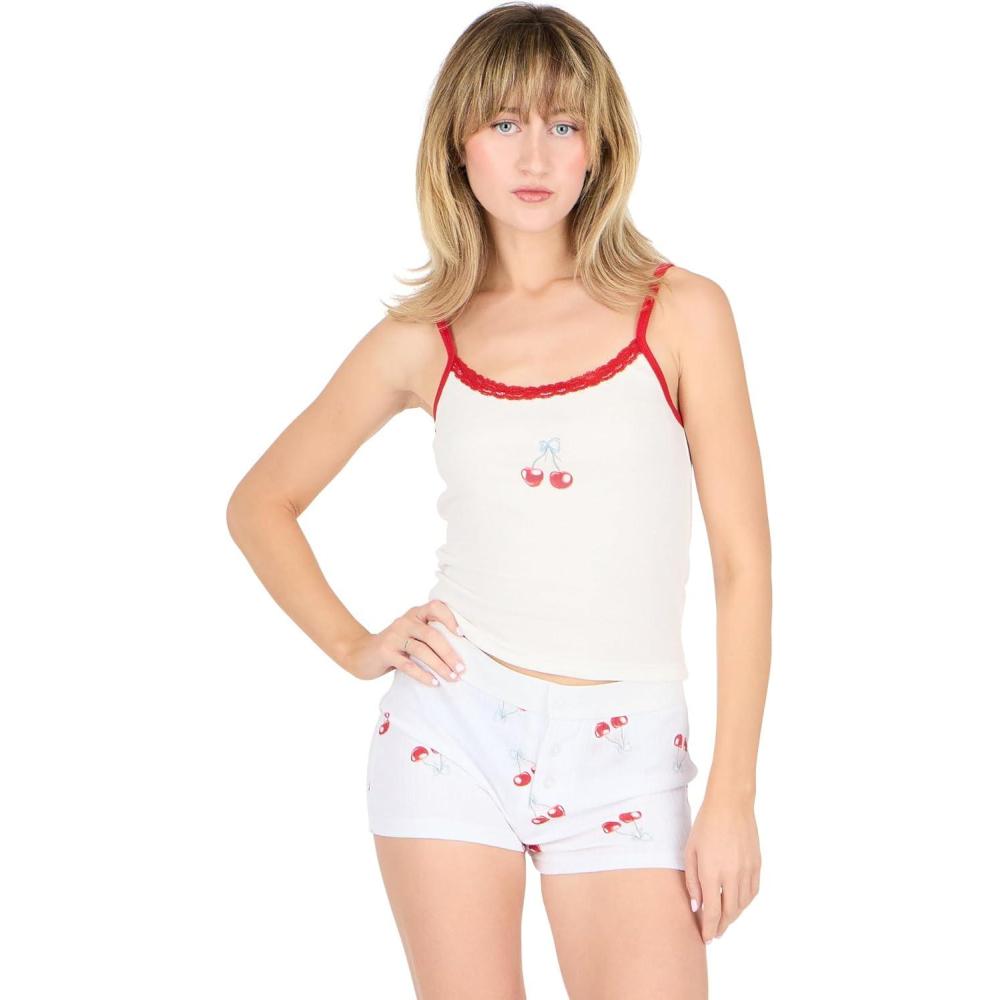 imageForever 21 Womens Rib Tank with Screen and Lace TrimIvory