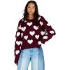 Forever 21 Womens Crew Sweater with Raised Hearts(Burgundy)