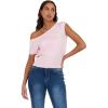 Forever 21 Womens Off The Shoulder Short Sleeve Sweater with Rib Waist(Pink)