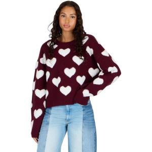 Forever 21 Womens Crew Sweater with Raised Hearts(Burgundy)