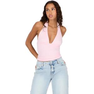 Forever 21 Womens Halter Deep V Neck Top(Pink)