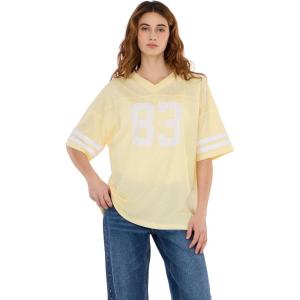 Forever 21 Womens Mesh Oversized Football Tee with Screens(Yellow)