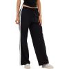 Forever 21 Womens Nylon Wide Leg Pant with 2 Stripes Down The Sides Elasticated Drawstring Waist(Black)