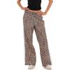 Forever 21 Womens Nylon Wide Leg Pant with 2 Stripes Down The Sides Elasticated Drawstring Waist(Leopard)