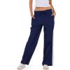 Forever 21 Womens Nylon Wide Leg Pant with 2 Stripes Down The Sides Elasticated Drawstring Waist(Navy)