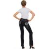 Forever 21 Womens Rhinestone Embroidered Denim Pant(Black)