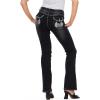 Forever 21 Womens Rhinestone Embroidered Denim Pant(Black)