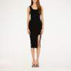 Forever 21 Women’s Midi Dress – Square Neckline with Front Slit(Black)